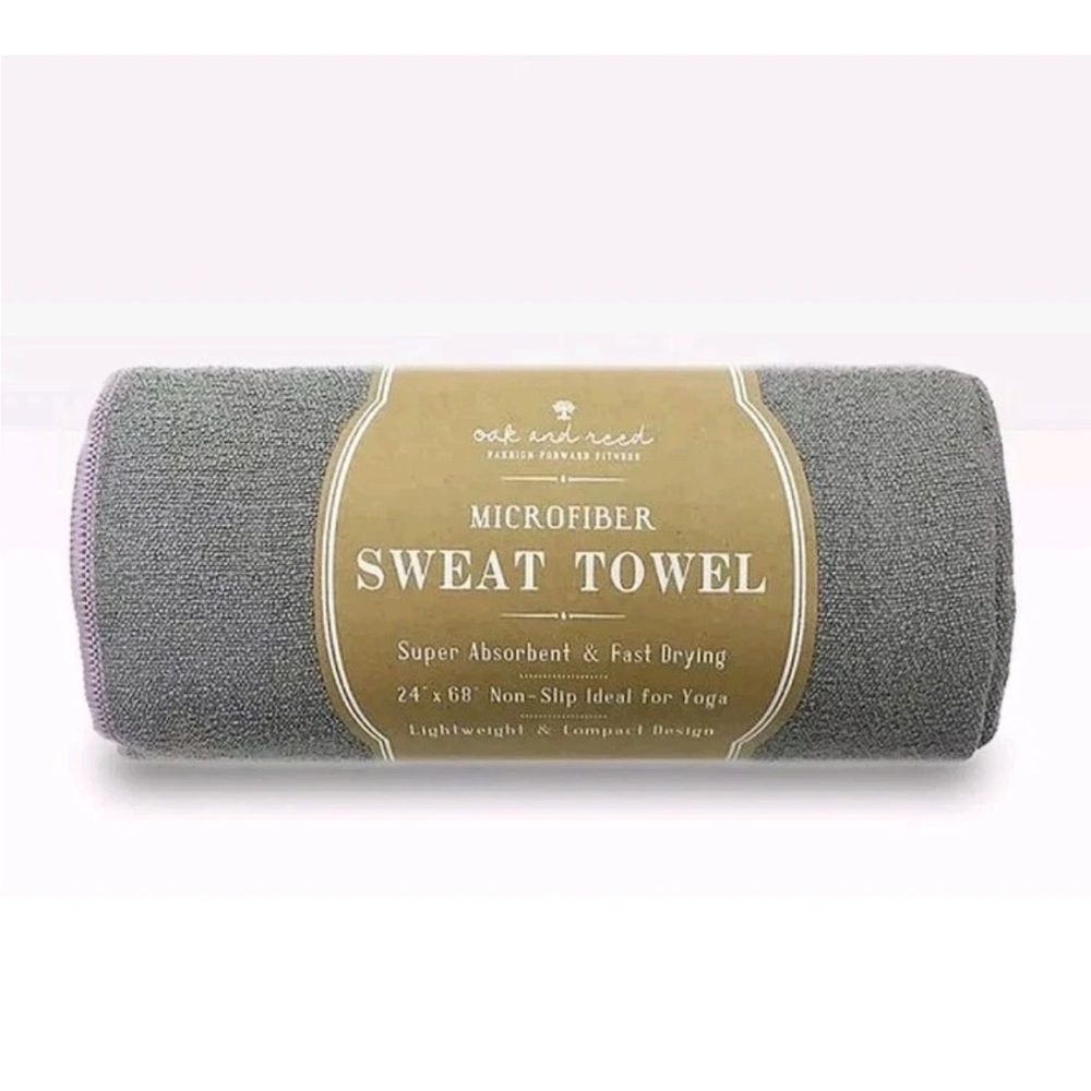 New Gray Microfiber Gym Sweat Towel. Large 24”X 68” Oak & Reed. Yoga, Gym